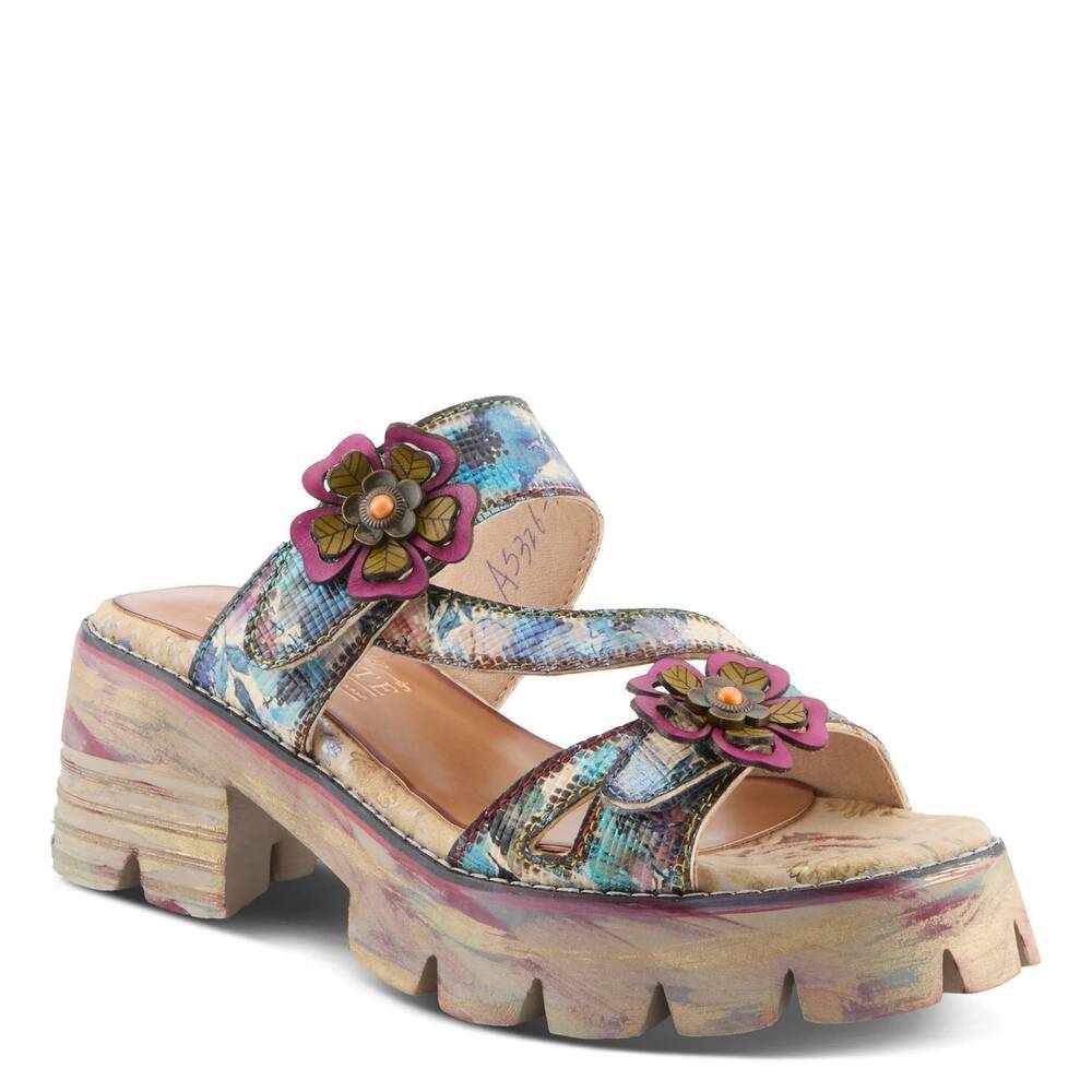 NEW L'ARTISTE women's myrina platform slide sandals in plum multi
